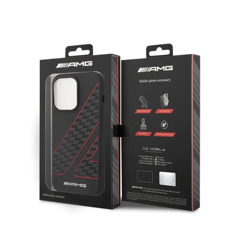 AMG Liquid Silicone Case Checkered Flag Pattern - Apple iPhone 14 Pro / Black / Red