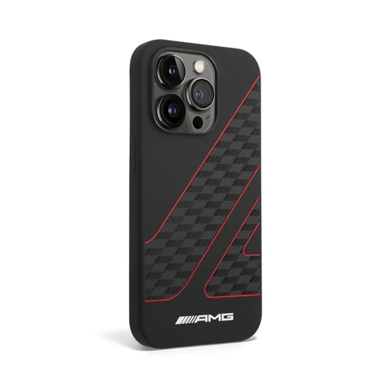 AMG Liquid Silicone Case Checkered Flag Pattern - Apple iPhone 14 Pro / Black / Red