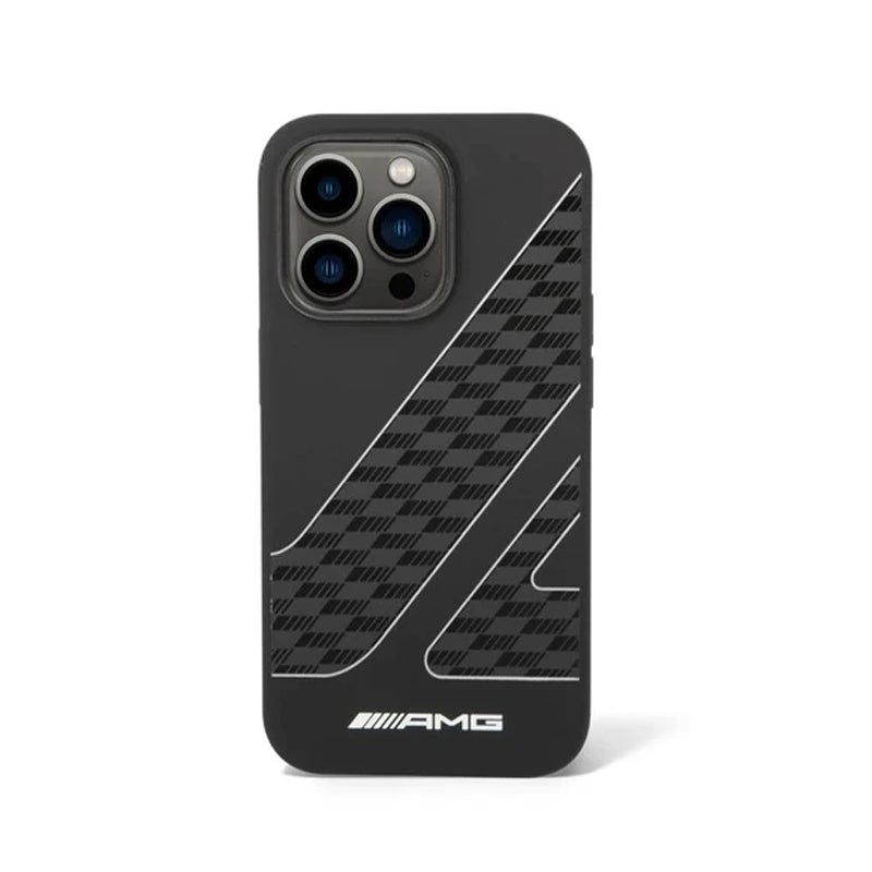 AMG Liquid Silicone Case Checkered Flag Pattern - Apple iPhone 14 Pro Max / Black / White