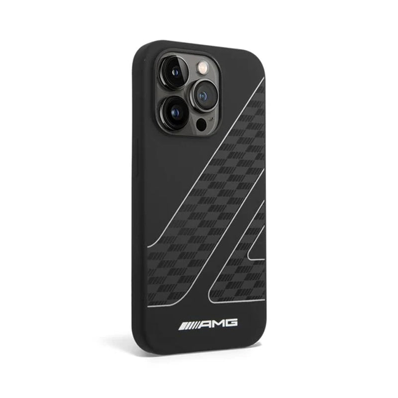 AMG Liquid Silicone Case Checkered Flag Pattern - Apple iPhone 14 Pro Max / Black / White