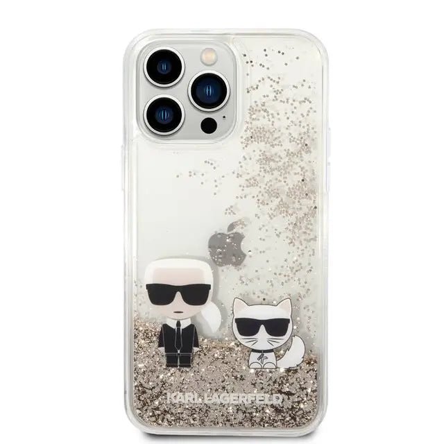 Karl Lagerfeld Liquid Glitter Case and Karl Choupette Head for Apple iPhone 14 Pro - Gold