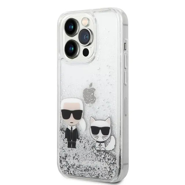 Apple iPhone 14 Pro Max - Silver Karl Lagerfeld  Liquid Glitter Case and Karl and Choupette Head