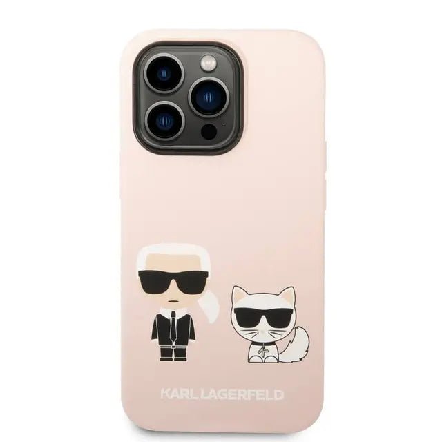 Apple iPhone 14 Pro - Pink Karl Lagerfeld Magsafe Liquid Silicone Case With Karl & Choupette Body