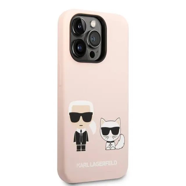 Apple iPhone 14 Pro - Pink Karl Lagerfeld Magsafe Liquid Silicone Case With Karl & Choupette Body