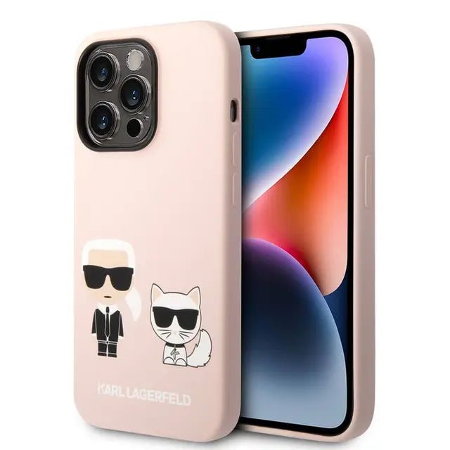 Apple iPhone 14 Pro - Pink Karl Lagerfeld Magsafe Liquid Silicone Case With Karl & Choupette Body