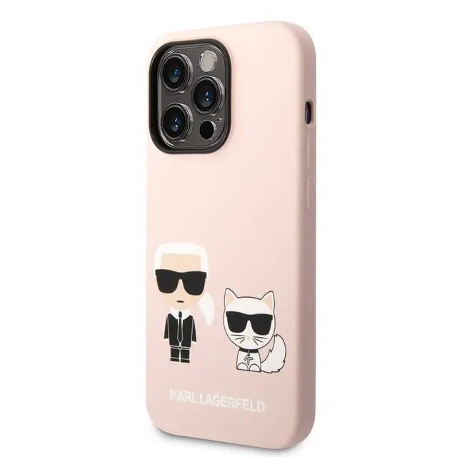 Apple iPhone 14 Pro - Pink Karl Lagerfeld Magsafe Liquid Silicone Case With Karl & Choupette Body