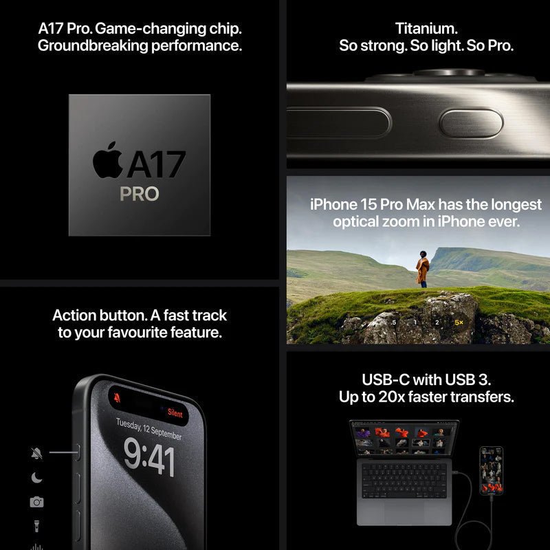 Apple iPhone 15 Pro Max - 1TB / Black Titanium / 5G / 6.7" / Middle East Version