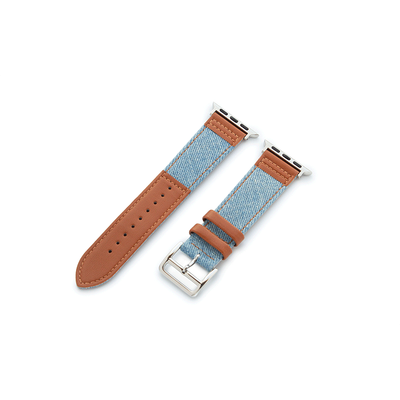 Apple Watch Bands 38/40/41mm - Light Blue Jean With Black Leather