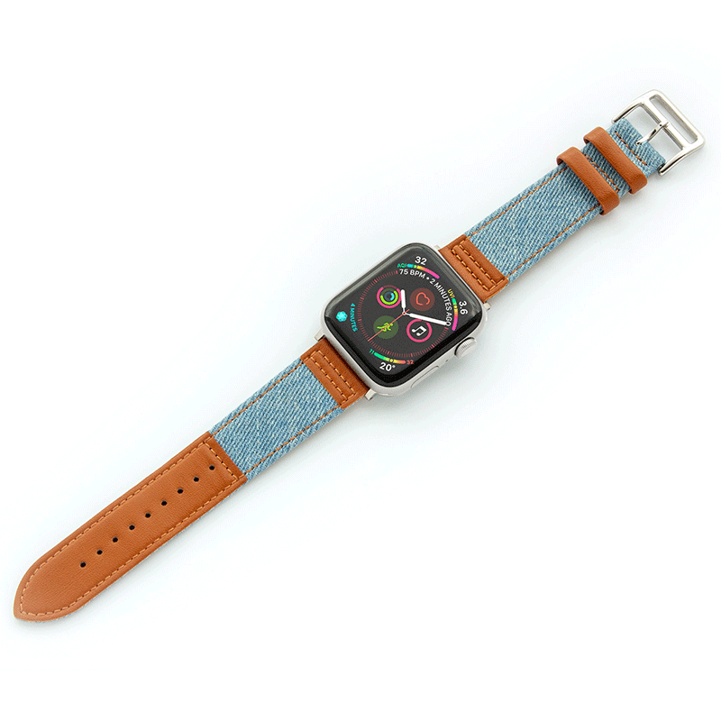 Apple Watch Bands 42/44/45/49mm - Light Blue Jean With Black Leather
