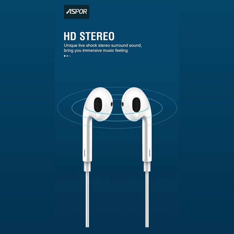 Aspor A215 Wired Earphone - Wired / 1.2 Meters / USB-C / White