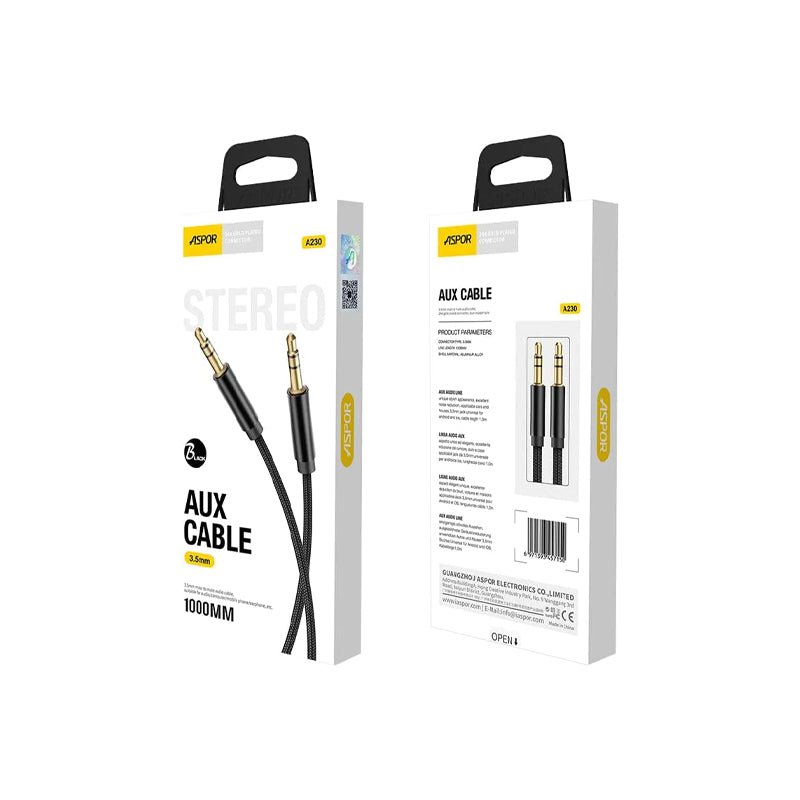 Aspor A230 1M AUX 3.5MM Cable - Black