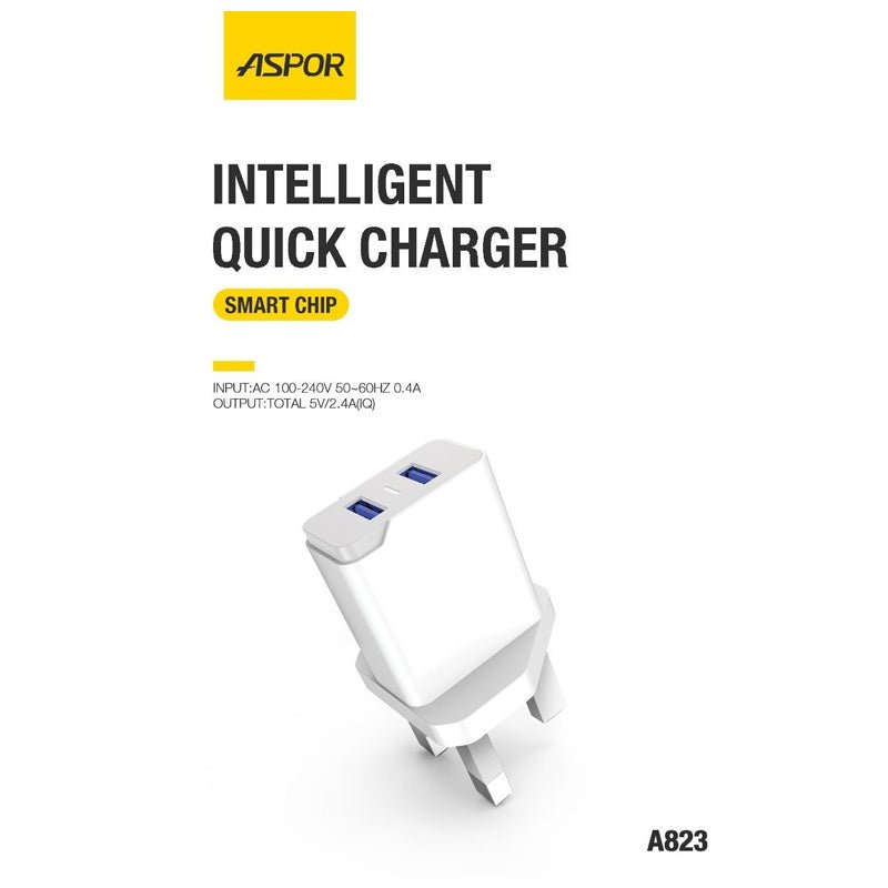 Aspor A823 Charger With Lightning Cable - USB / Lightning / White