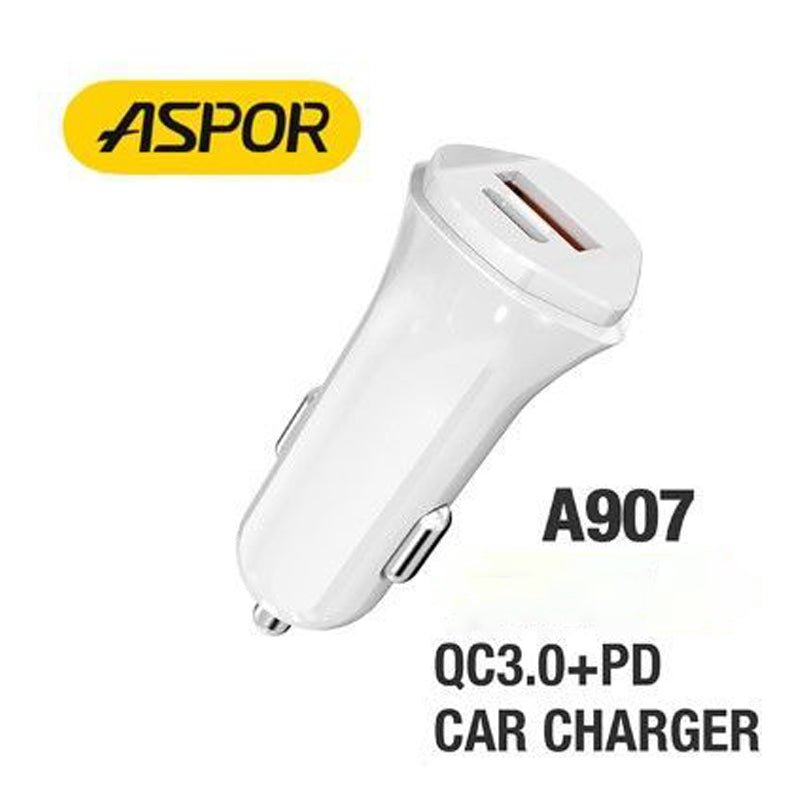 Aspor A907 Power Delivery Fast Car Charger - 20W / White
