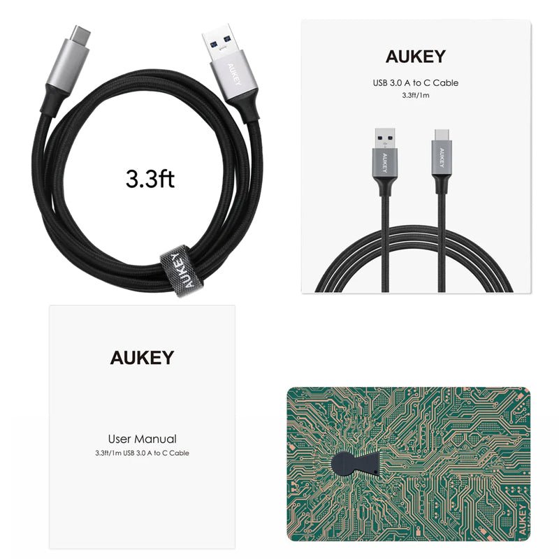 Aukey Braided Nylon USB 3.0 to USB-C Cable  (1m / 3.3ft) - Black