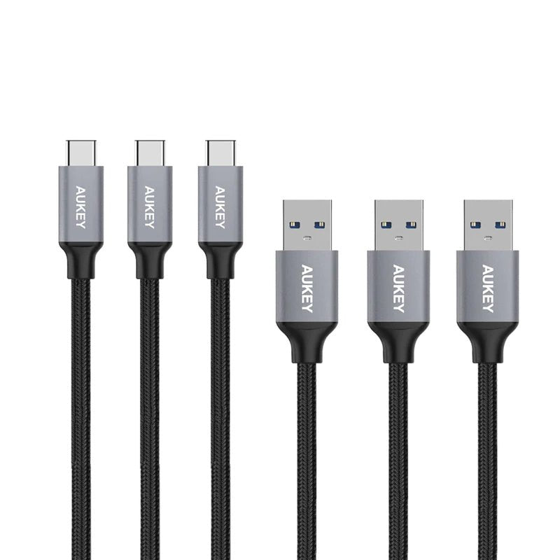 AUKEY Braided Nylon USB-A to USB-C Cables - 1m / Black - (3-Pack)