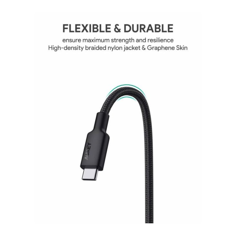 AUKEY Braided Nylon USB 3.1 Gen1 USB-C to USB-C - 2M / 60W / Black