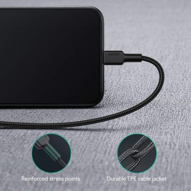 Aukey Braided USB-C to Lightning Cable 1.2 meter, Black