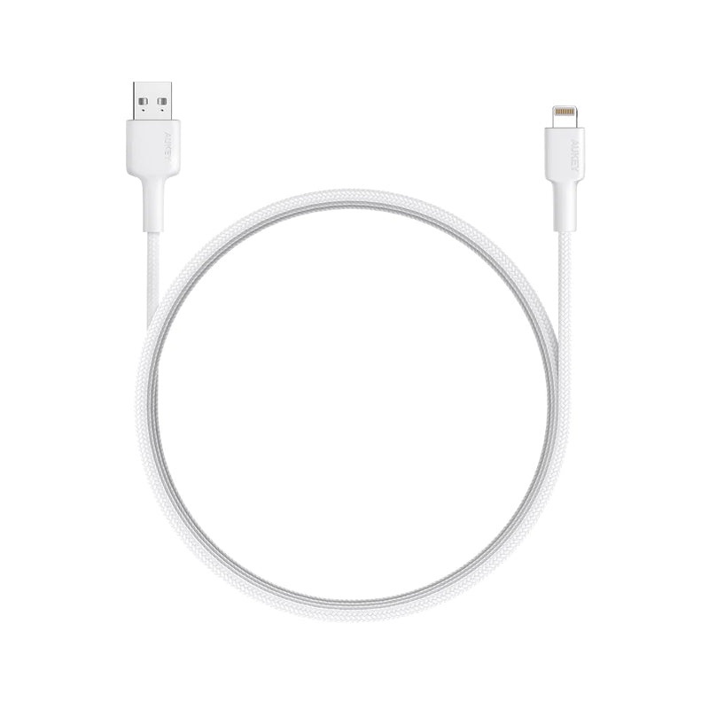 AUKEY Nylon Braided MFI USB-A to Lightning Cable - 0.9m / White