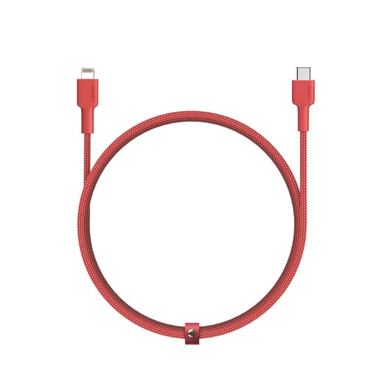 AUKEY MFI Braided Nylon USB-C To Lightning Cable - 2m / RED