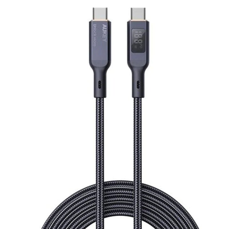 Aukey Nylon Braided USB C to USB C Cable with LCD Display - 1.8m / 100W / Black