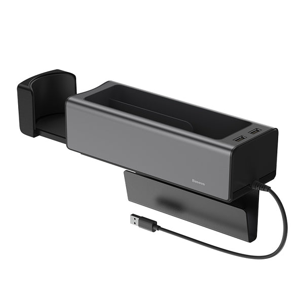 Baseus Deluxe Metal Armrest Console Organizer dual USB power supply - Black