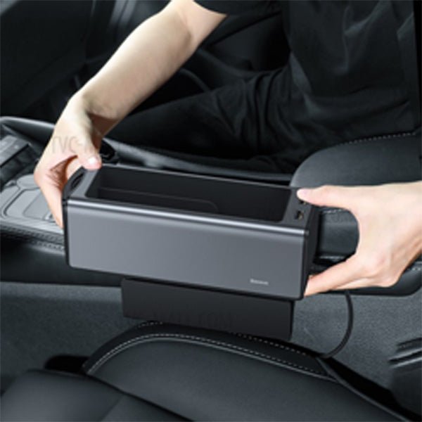 Baseus Deluxe Metal Armrest Console Organizer dual USB power supply - Black