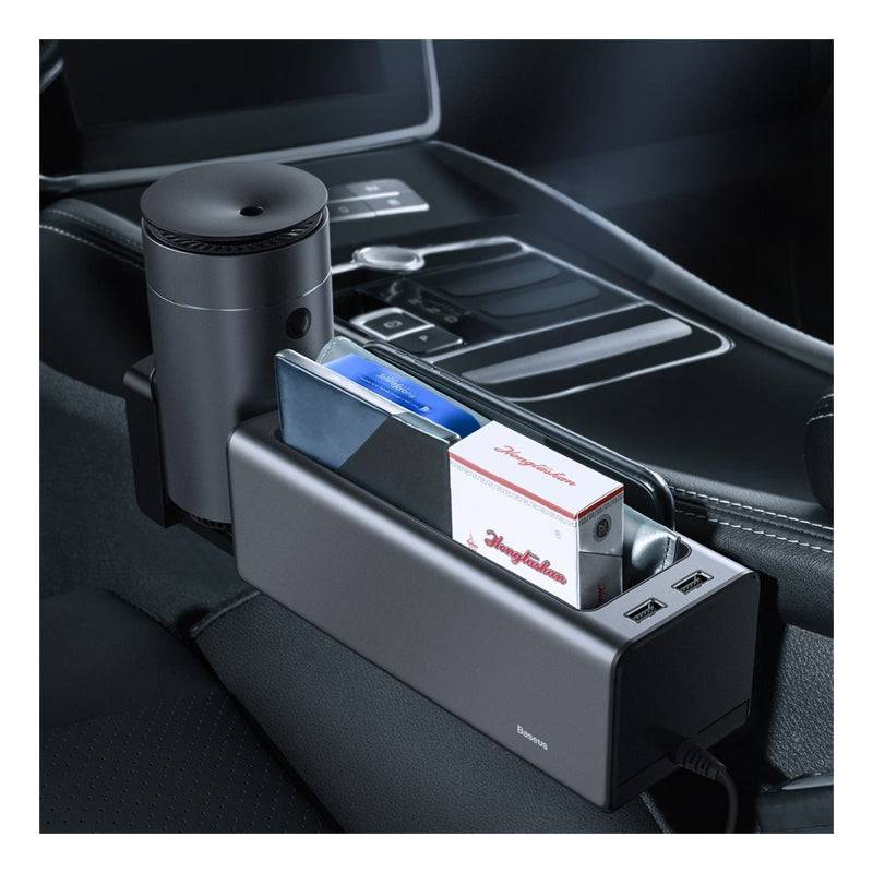 Baseus Deluxe Metal Car Organizer & Charger - USB / Black