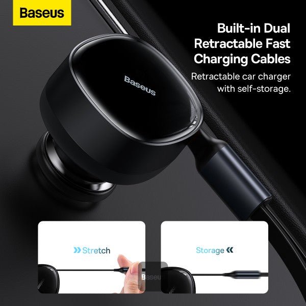 Baseus Enjoyment Retractable 2-in-1 Car Charger C+L 30W – Black