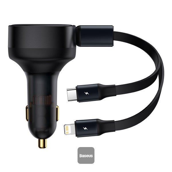 Baseus Enjoyment Retractable 2-in-1 Car Charger C+L 30W – Black