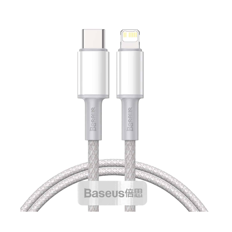 Baseus High Density Braided Fast Charging Data Cable - USB-C To Lightning / 1 Meter / White