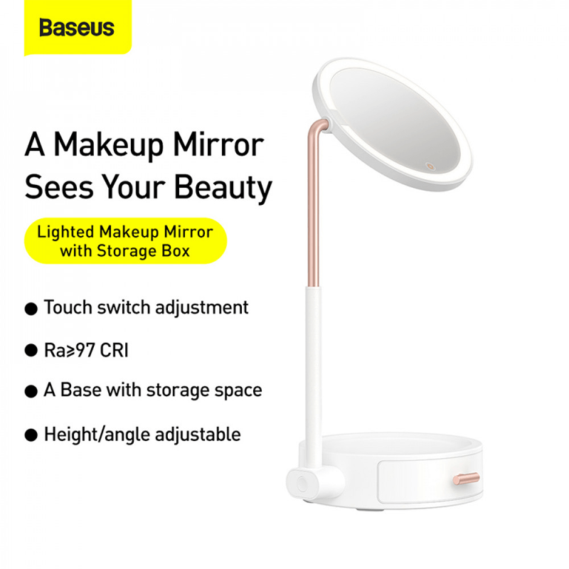 Baseus Lighted Makeup Mirror With Storage Box - 1800 mAh / 5W / White