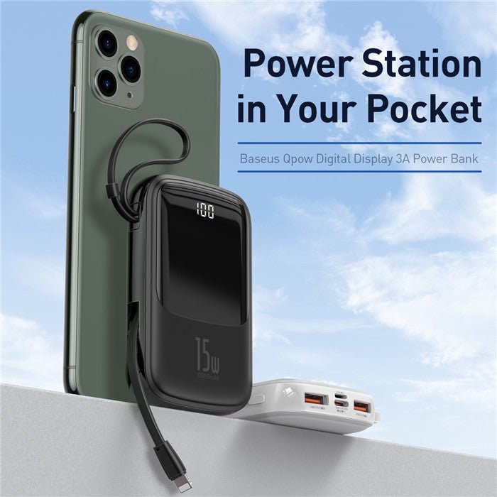 Baseus Q Pow Digital Display Power Bank with Lightning iphone Cable - 3A / 20000mAh / Black