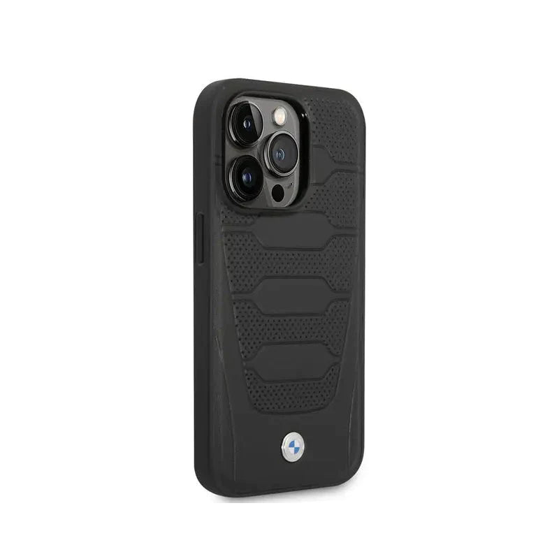 BMW iPhone 14 Pro Max Signature Collection Genuine Leather with Perforated Seats Design - Black