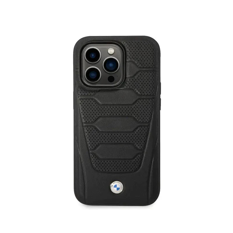 BMW iPhone 14 Pro Max Signature Collection Genuine Leather with Perforated Seats Design - Black