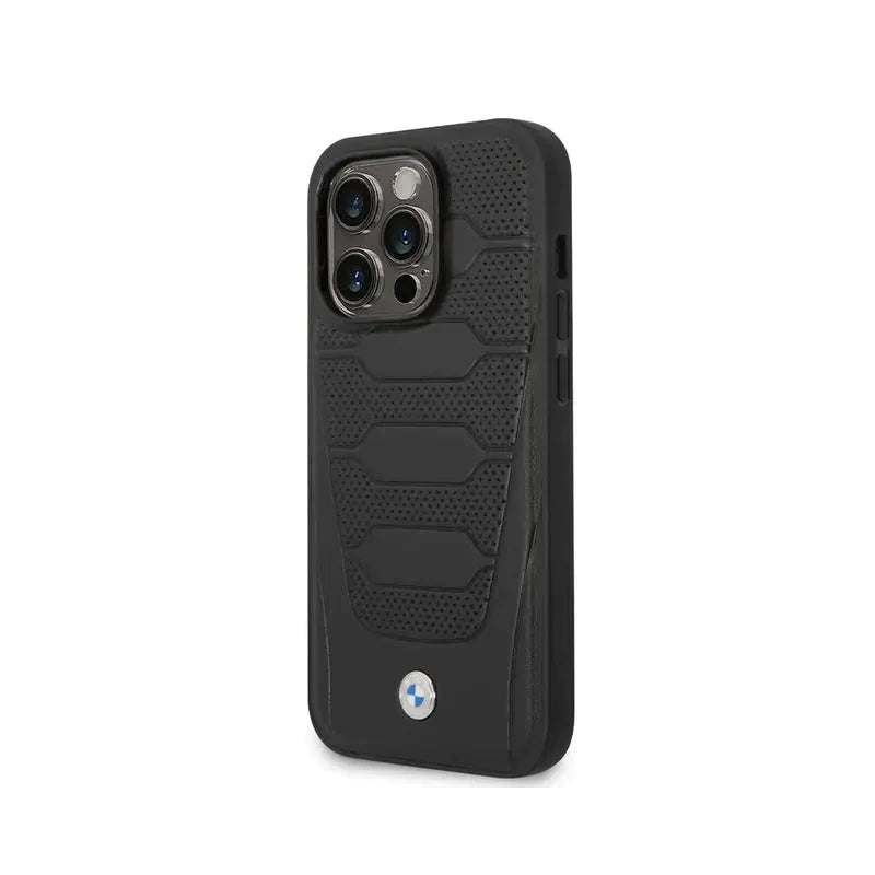 BMW iPhone 14 Pro Max Signature Collection Genuine Leather with Perforated Seats Design - Black