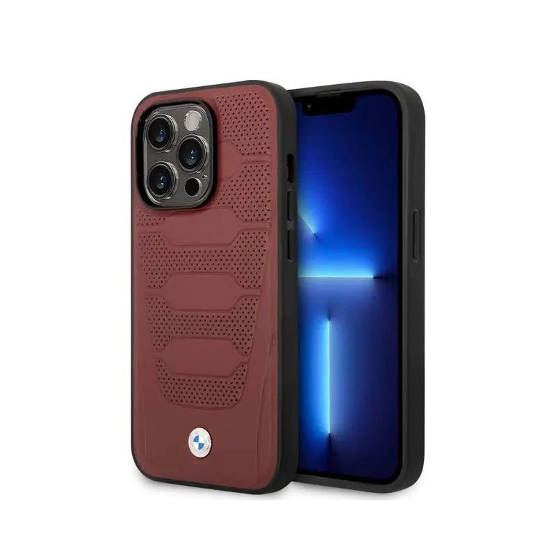 BMW iPhone 14 Pro Signature Collection Genuine Leather with Perforated Seats Design - Burgundy