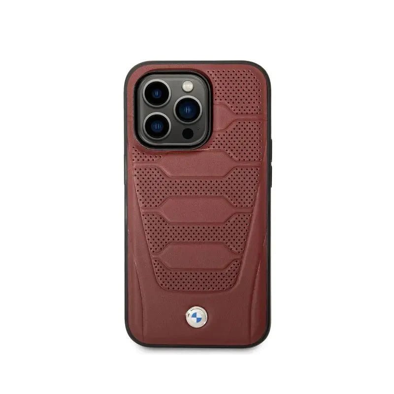 BMW iPhone 14 Pro Signature Collection Genuine Leather with Perforated Seats Design - Burgundy