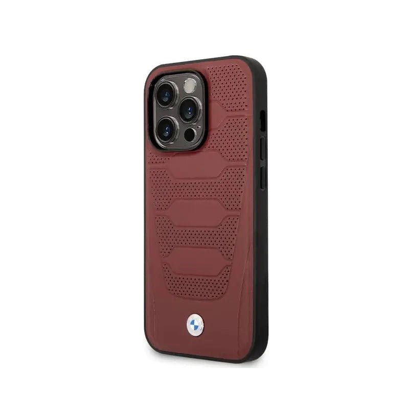 BMW iPhone 14 Pro Signature Collection Genuine Leather with Perforated Seats Design - Burgundy