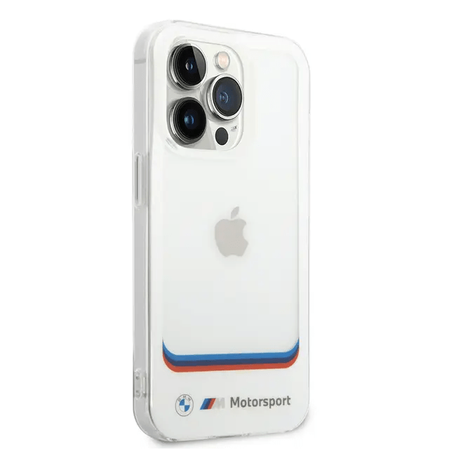 BMW iPhone 14 Pro Max Motorsport Collection PC/TPU IML Case Big Square Transparent and Printed Bottom Logo - White