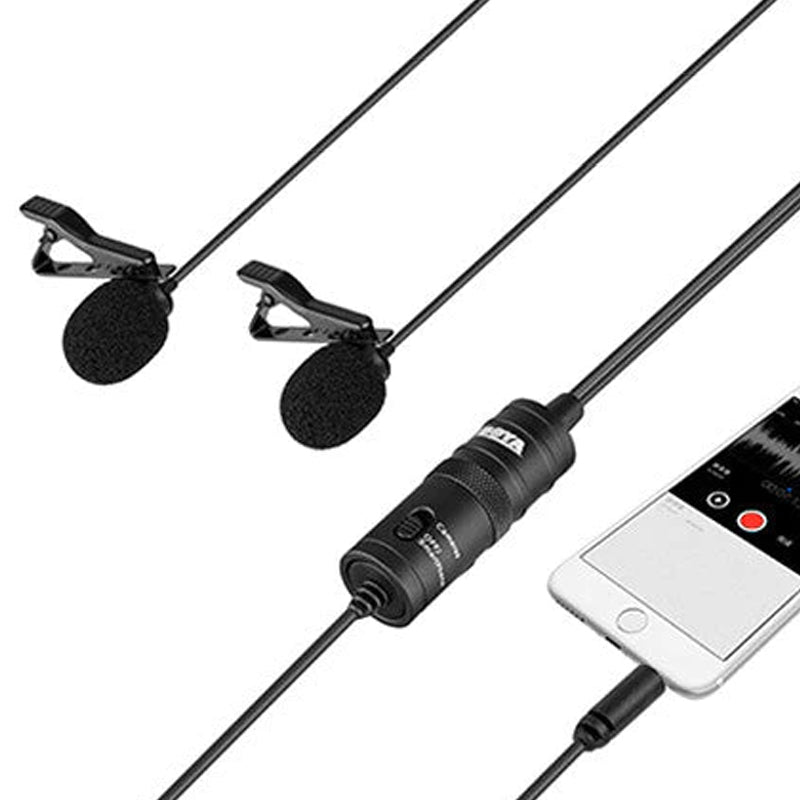 BOYA Dual Mic Lavalier microphone for Smartphones and DSLRs - Black