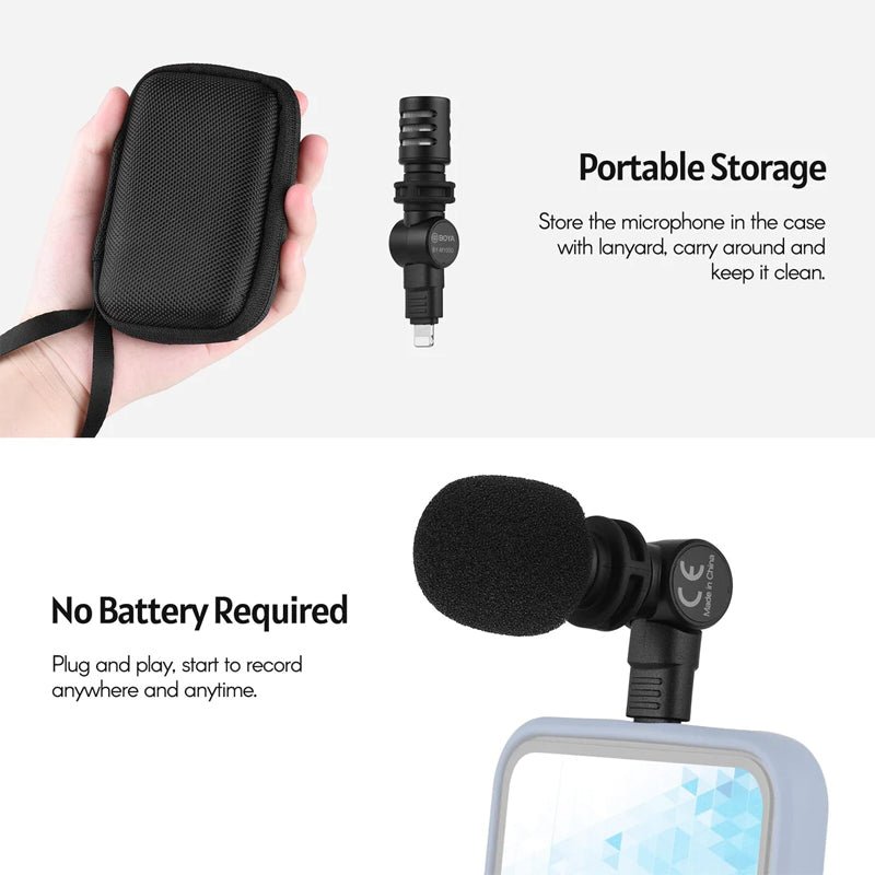 BOYA Miniature Condenser Smartphone mic (Lightning Connector) -  Black