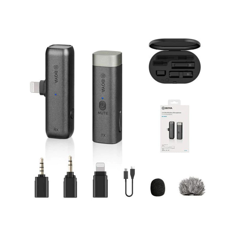 BOYA Smallest wireless microphone, TRS & TRRS & Lightning connector - Black