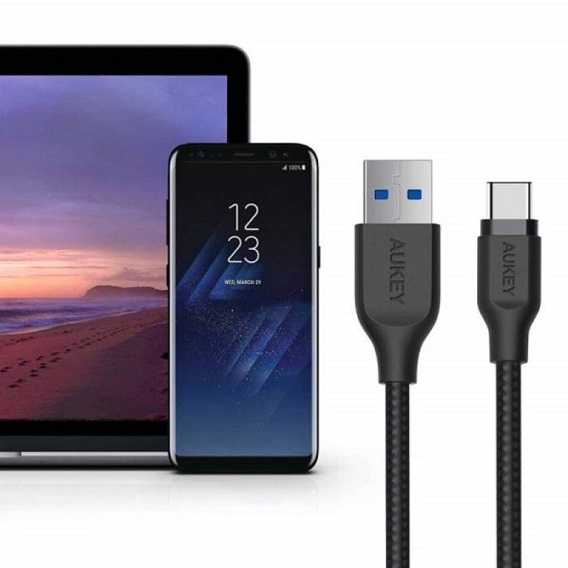 Aukey Braided Nylon Cable - 1.2m / USB 3.1 Gen 1 to USB-C / Black