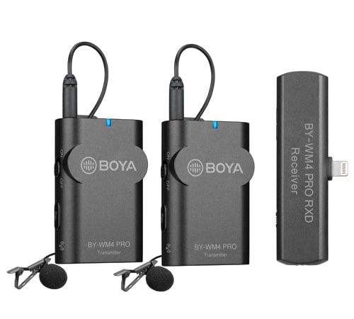 Boya BY-WM4 PRO-K4 2.4 GHz Wireless Microphone System For Ios Devices (Receiver & 2-transmitters)