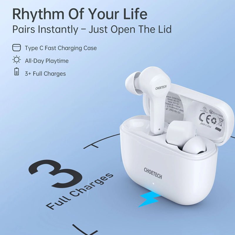 Choetech BH-T01 True Wireless Earbuds - Bluetooth / White
