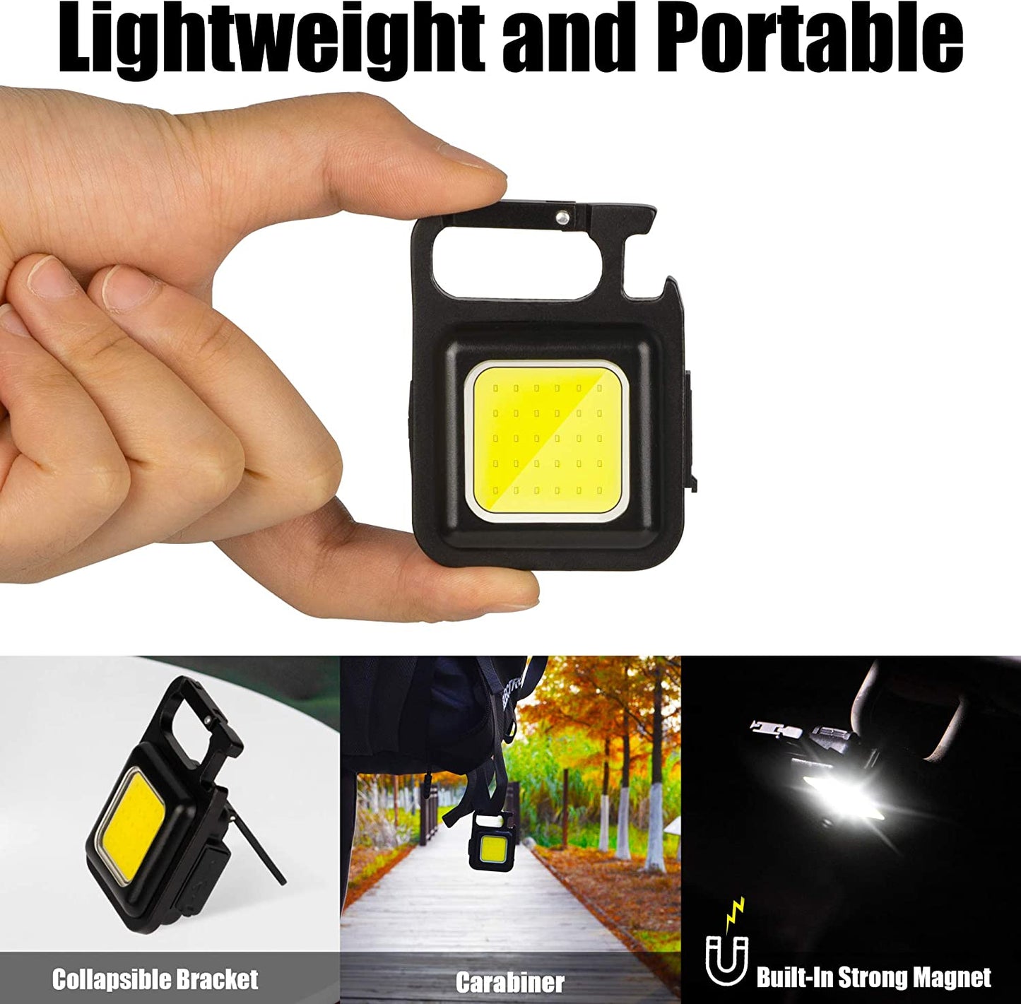 Cob Rechargeable Keychain Light For Fishing, Walking And Camping - (3-Pack)