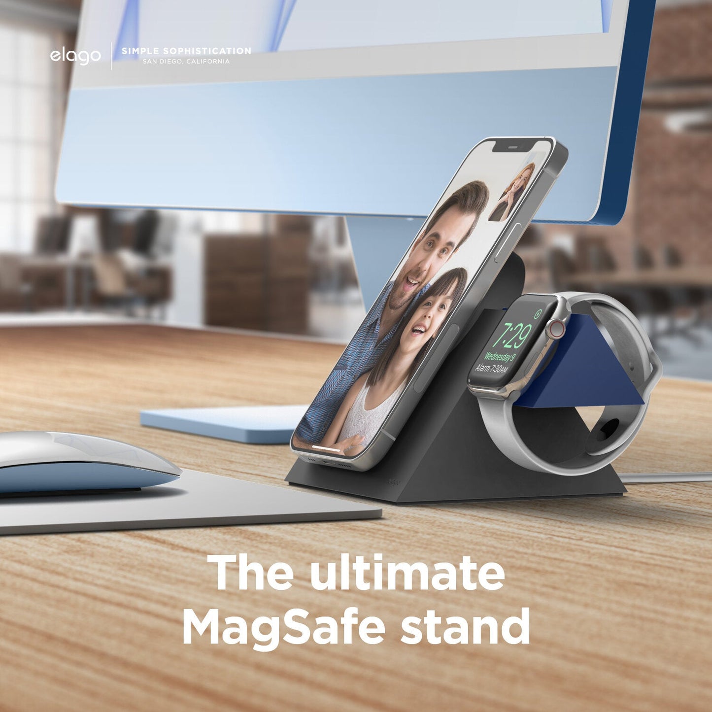 Elago MagSafe Charging MS5 Duo (متوافق مع شاحن ماج سيف وشاحن Apple Watch) - رمادي داكن / Jean Indigo - رمادي داكن / Jean Indigo