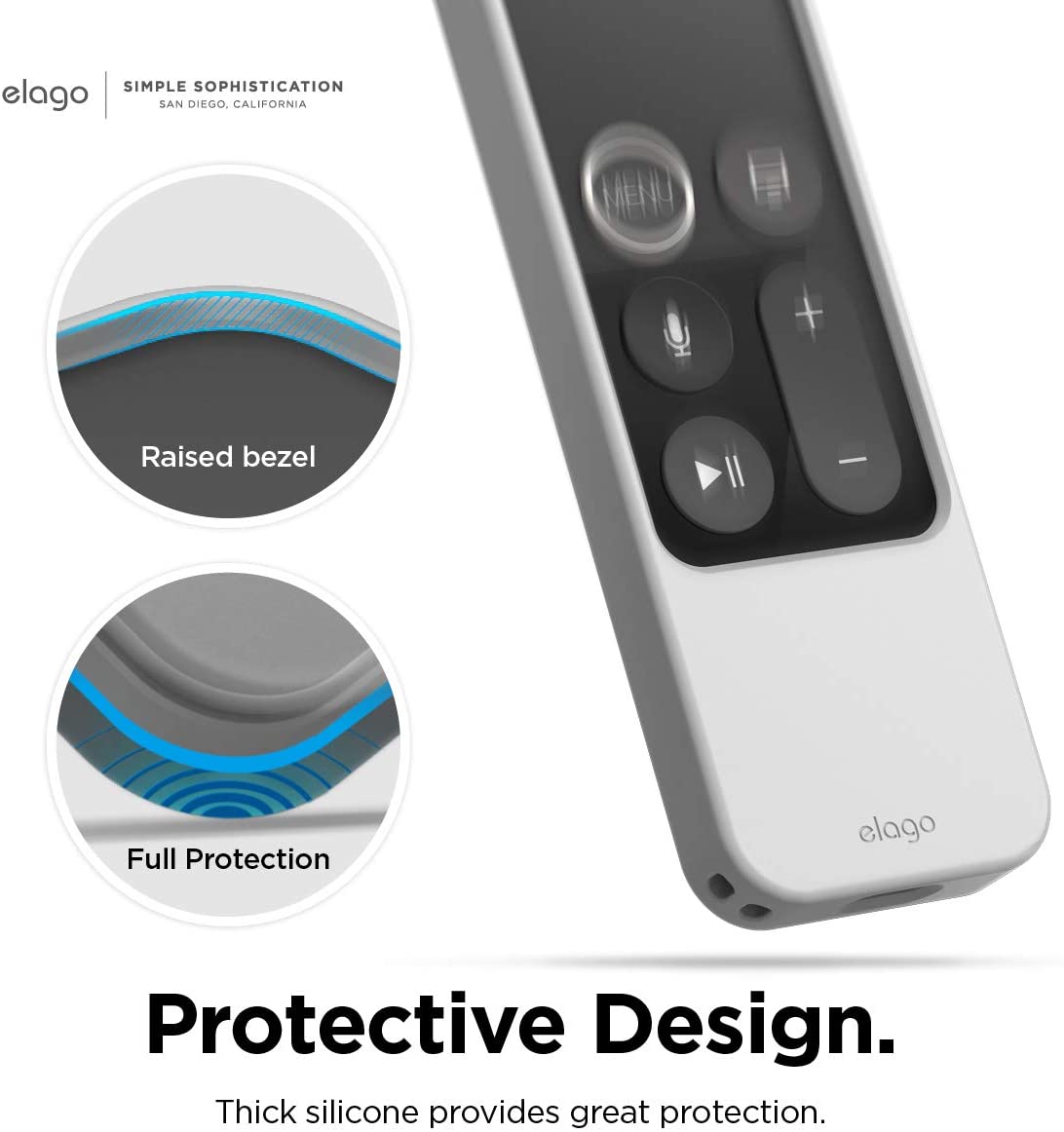 Elago R4 Retro Case for Apple TV Siri Remote (Lanyard Included) - Light Gray