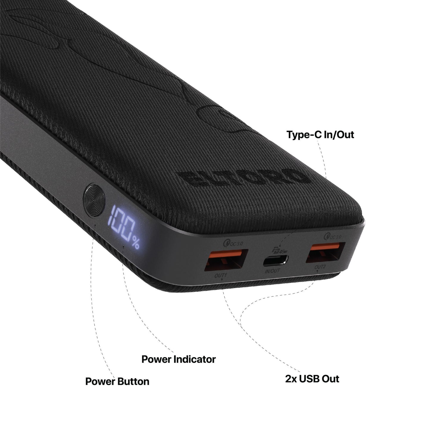 Eltoro Ultra Charge Mate Power Bank 20000mAh 45W - Black