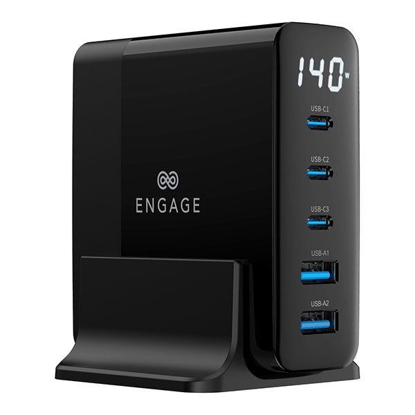 Engage 140W 5 Ports Desktop USB HUB - Black